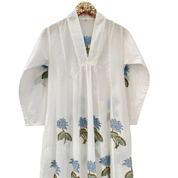 Cotton Hand Block Print Floral Maxi Dress - Picture 2 of 6